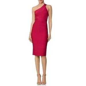 Herve Leger Womens Icon One-Shoulder Sheath Dress Large Dark Crimson- NWT $850